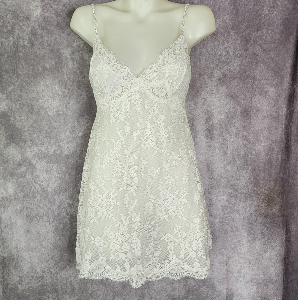 Victoria's Secret Slip Dress Women Medium Ivory Floral Lace Open Back Chemise - Picture 1 of 10